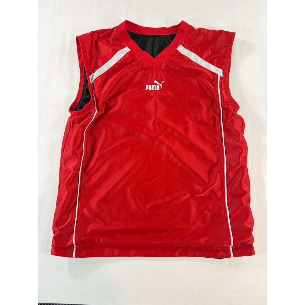 Puma Reversible Athletic Tank Top Red Black Mesh Jersey Sleeveless V-Neck Small
